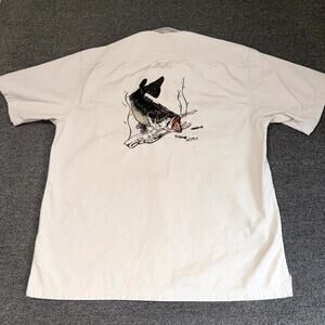 North River Outfitters Fishing Shirt Mens Medium Beige Embroidered Button Down